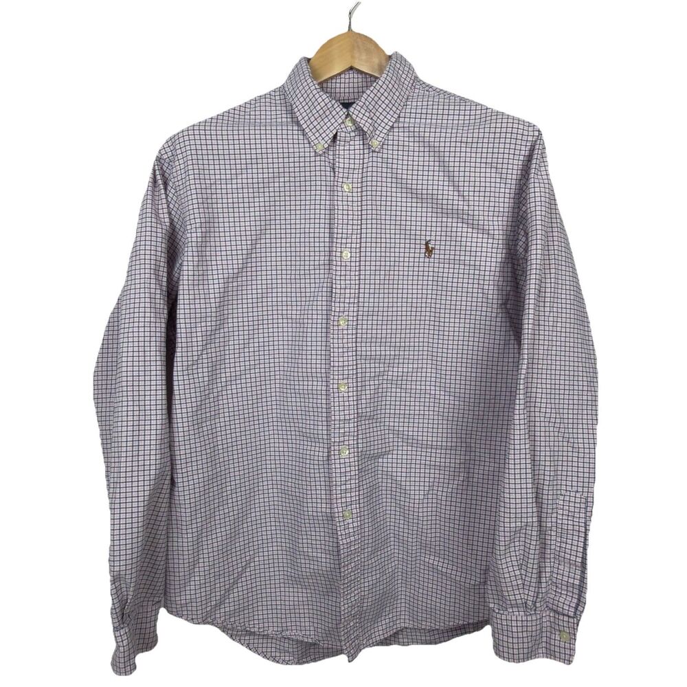 Ralph Lauren Oxford Mens XL Custom Fit L/S Button Down Shirt Pink Tattersall